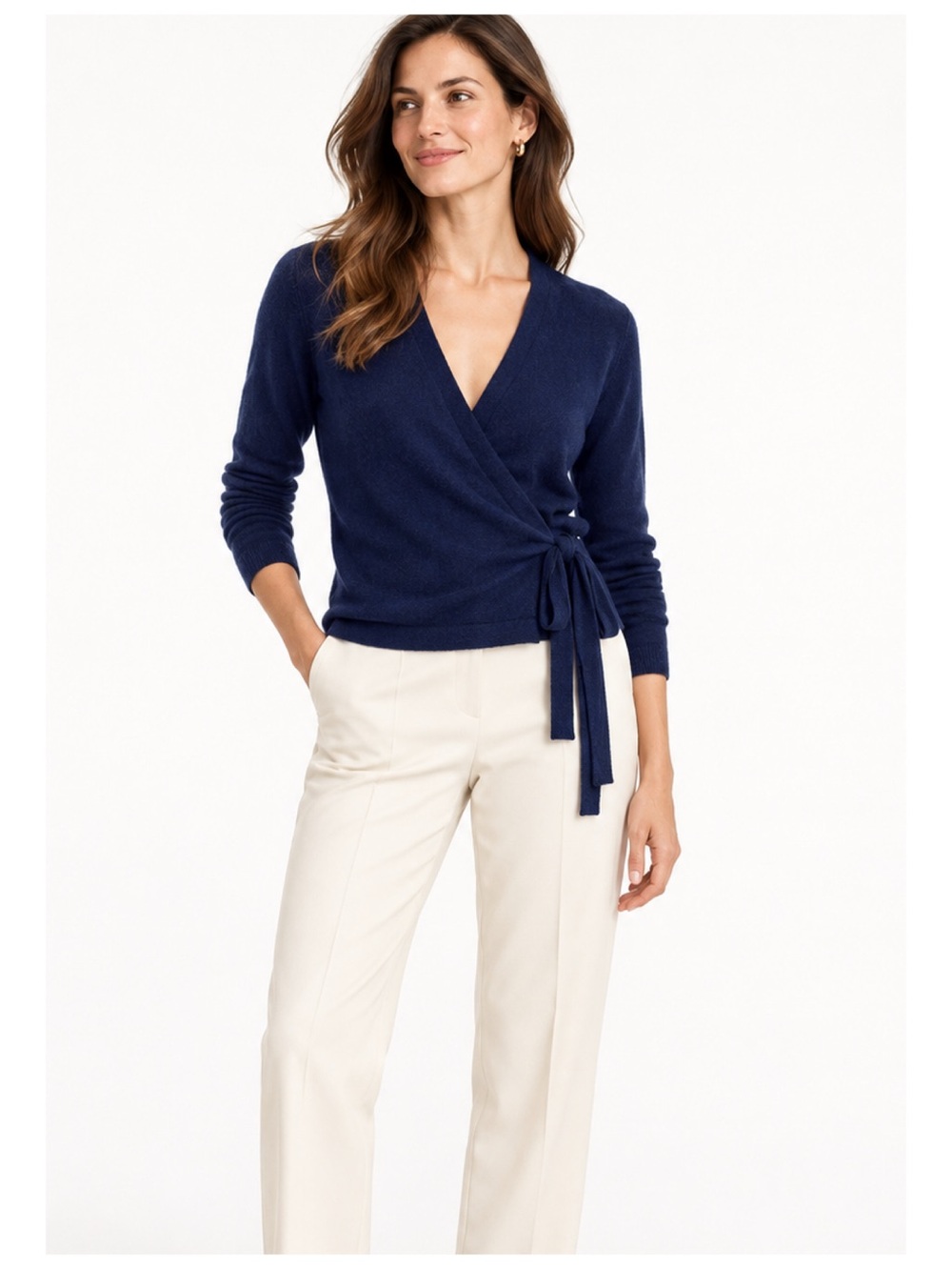 J.Crew 100% Cashmere Wrap Sweater Womens M Blue Quiet Luxury